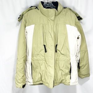 EDDIE Bauer Down Snow Jacket Green & White Detachable Hood Size Medium